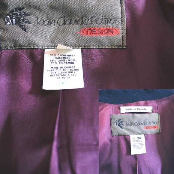 Vintage JEAN CLAUDE POITRAS navy wool cashmere boyfriend blazer, Academia - Picture 9 of 10